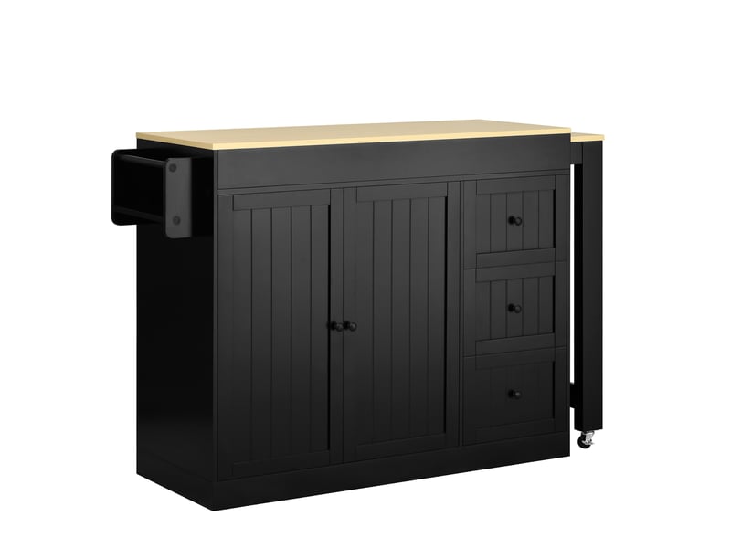  Îlot de cuisine sur roulettes avec espace repas extensible, desserte de cuisine noire avec étagère à épices et tiroirs  - Conforama R