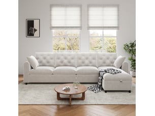 Canapé d'angle réversible convertible MODENUIT 4 places Velours beige avec coffre de rangement