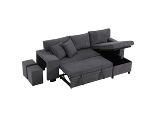 Canapé d'angle droit fixe <strong></strong> <strong></strong> 3 places Tissu gris avec coffre de rangement