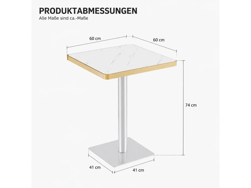  Table à manger carrée,60x60x74 cm,avec pied métal,mdf,blanc effet marbre  - Conforama C