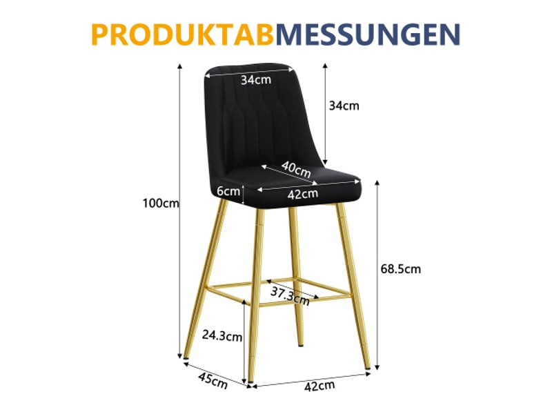  Ensemble de 2 tabourets de bar 100 cm – cuir pu noir, piètement métal doré, repose-pieds, coloris variés  - Conforama C