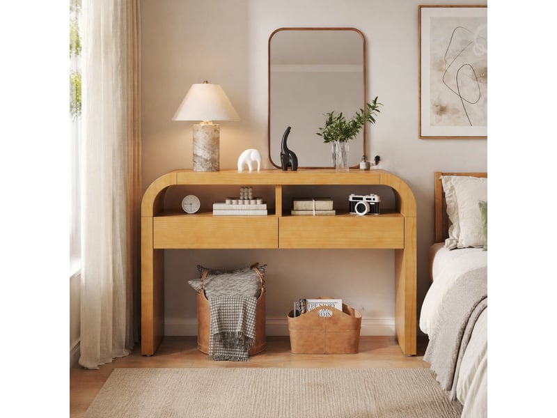  Table console 120x35,5x76,5 cm avec tiroirs mdf naturel  - Conforama B