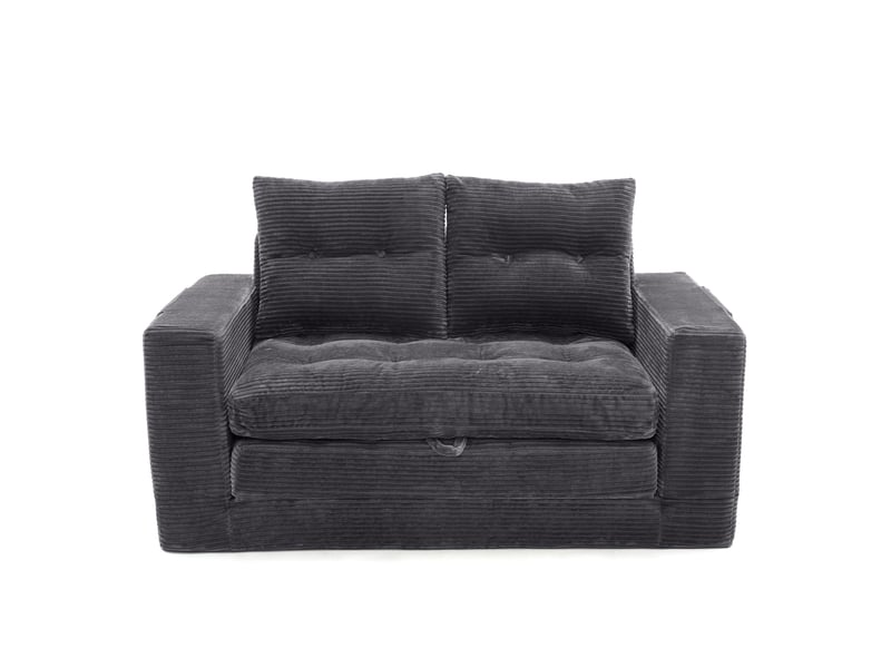 Canapé 2 places convertible gris en velours côtelé avec accoudoirs larges et poches latérales - Conforama A