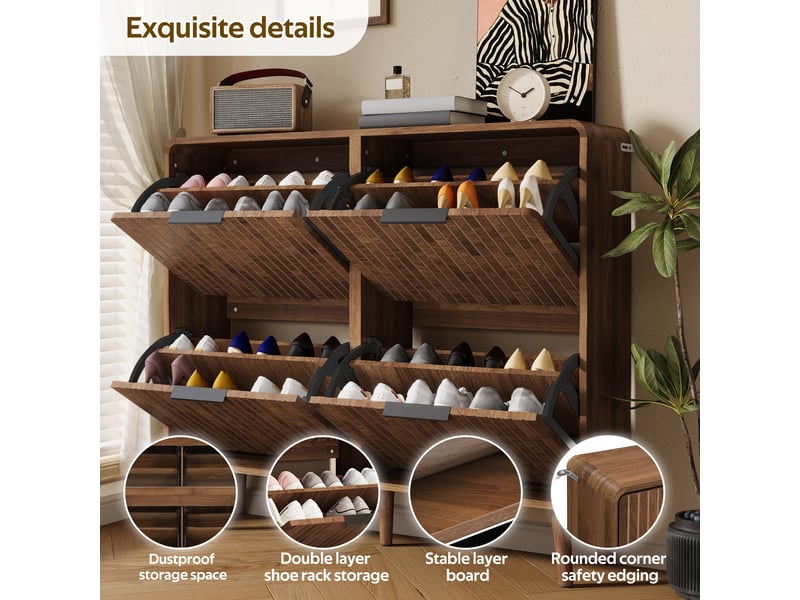  Meuble à chaussures, 105x24x90 cm, coloris avec rangement, noyer  - Conforama D