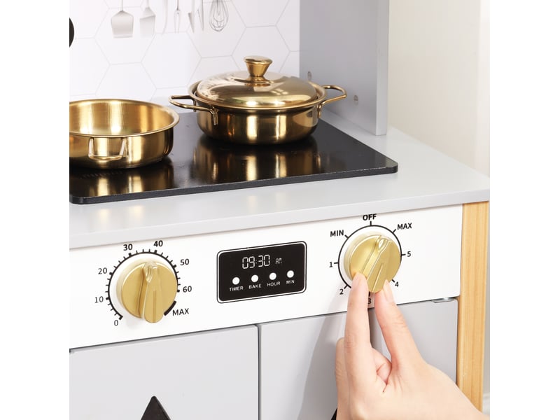  Cuisine enfant de jeu 60x28,5x92 cm – grise – évier, plaques, rangements et accessoires de cuisine inclus  - Conforama D