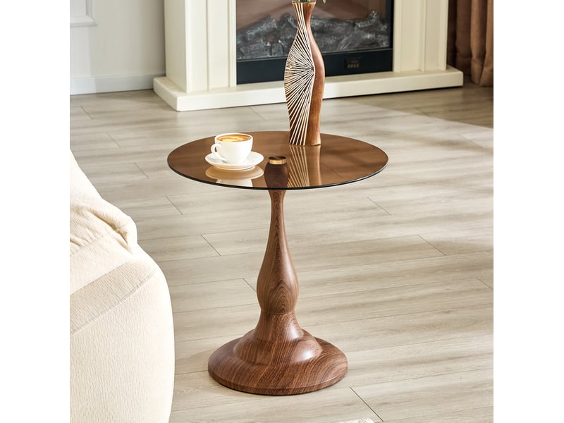  Table d’appoint ronde 50x50x51,5 cm en verre trempé et métal marron  - Conforama C