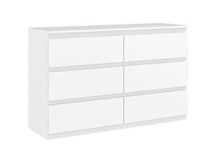 Commode 6 tiroirs meuble de rangement sans poignées design minimaliste 120 x 39 x 75 cm blanc