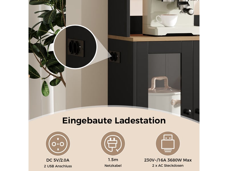  Buffet de cuisine haut 150x40x173 cm, meuble vaisselle avec 6 portes et 3 tiroirs, grand rangement cuisine noir et bois naturel  - Conforama R