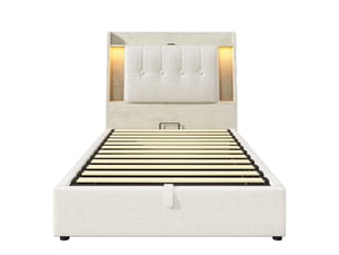 Lit coffre 90x200 cm <strong>ZOVIRA</strong> <strong></strong> coloris beige