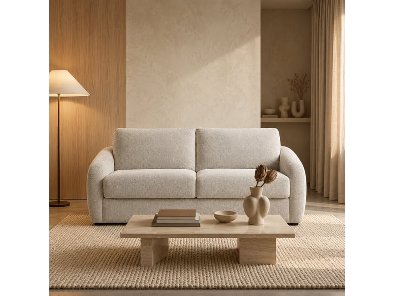 Canapé 3 places convertible en tissu beige - Conforama E