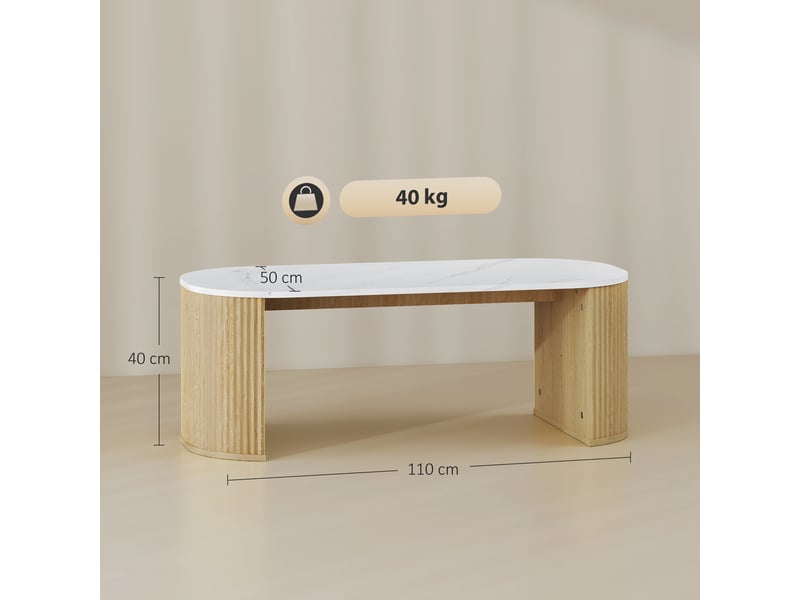  Table basse ovale, table d'appoint aspect effet marbre, coins arrondis pieds épais, blanc, 110 x 50 x 40 cm  - Conforama C