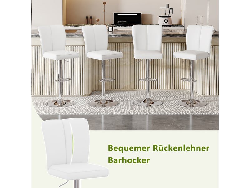  Lot de 2 tabourets de bar réglables et pivotants 360°,similicuir et métal argenté,blanc  - Conforama D