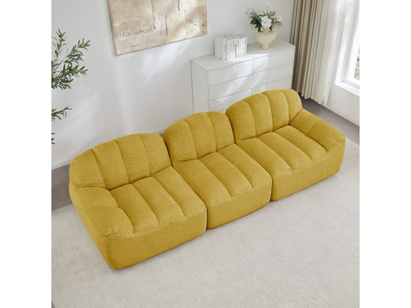  Canapé modulaire 3 places avec assise profonde, design ergonomique et modules antidérapants, en polaire texturée jaune  - Conforama D
