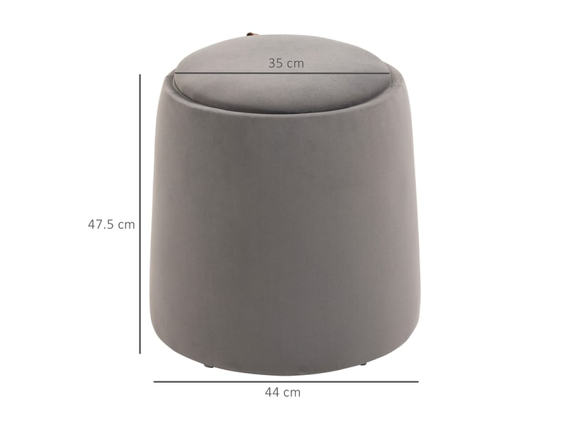  Tabouret ottoman 2 en 1, repose-pieds rond avec espace de rangement, couvercle amovible aspect velours gris foncé 838-270V00CG - Conforama A
