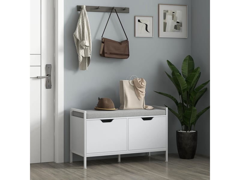  Banc à chaussures pour entrée avec coussin amovible pour 4 paires de chaussures, 84 x 35 x 50 cm, blanc  - Conforama D