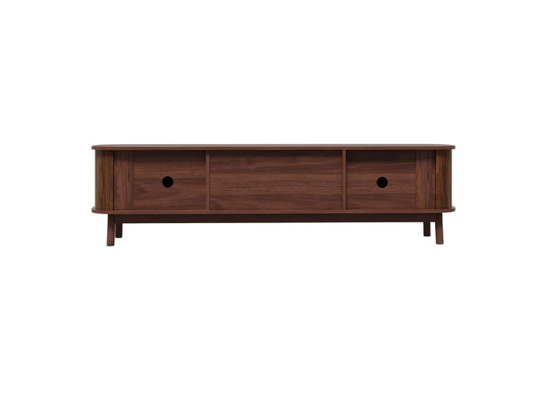  Meuble télévision 170 x 39,5x 46 cm bas rangement portes à lames tiroirs poignées arrondies pieds bois mdf noyer  - Conforama E