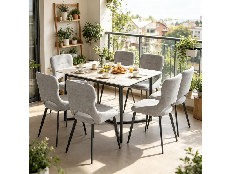  Lot de 6 chaises de salle à manger en chenille grise avec dossier ajouré evryae  - Conforama C