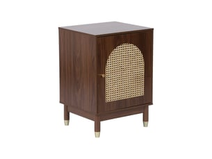 Table de chevet bohème bois et cannage noyer 1 porte 45 x 40 x 60 cm - judith
