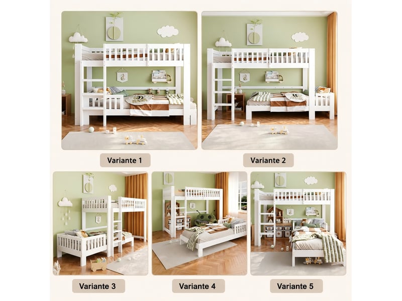  Lit superposé enfant 90 × 200 cm 2 places modulable avec barrières, sommier inclus, sans matelas, blanc  - Conforama E