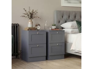Table de chevet altino 2 tiroirs, commode de nuit, chambre, set de 2, 53x40x36cm, gris