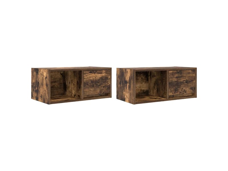  Lot de 2 meuble tv bas salon chêne fumé 60x31x25,5 cm bois d'ingénierie shl62601  - Conforama A
