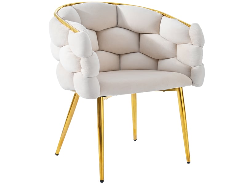  Lot de 4 chaises de salle à manger avec pieds en fer plaqué or, salon, pour salle à manger, cuisine, velours, beige  - Conforama R