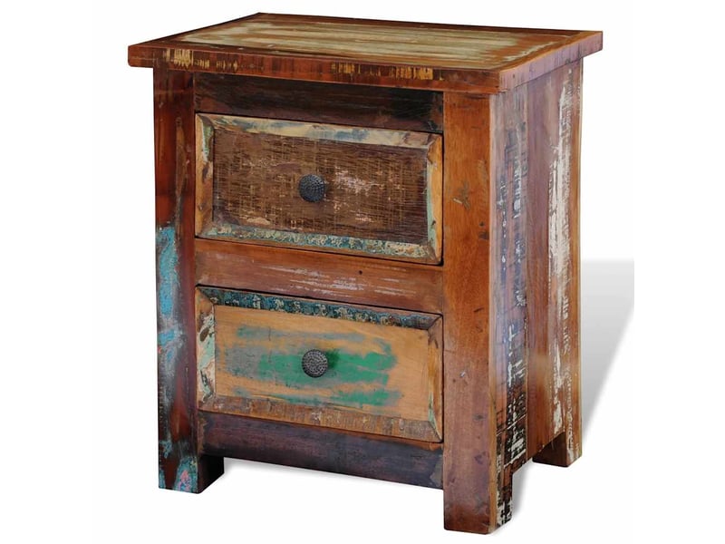  Table de chevet - cabinet de chevet - table de nuit avec 2 tiroirs bois massif recyclé  - Conforama D