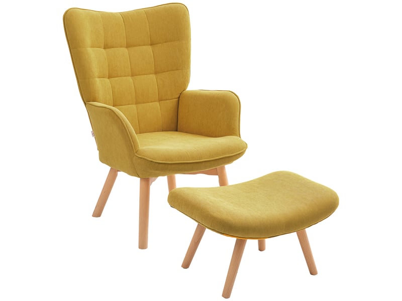  Fauteuil d'appoint avec repose-pieds, fauteuil inclinable aspect velours côtelé, fauteuil à pieds en bois, pour salon, orange  - Conforama A