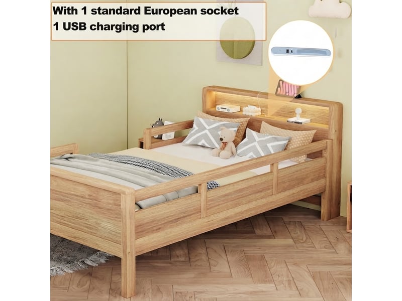  Lit jeune, 90x200 cm, éclairage led, ports de charge, naturel, poids 16,85 kg LD000342AAN-conf-NEW - Conforama W