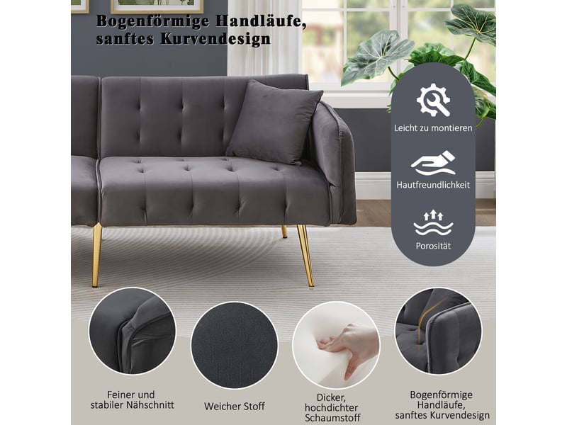  Canapé convertible 2 places en velours - dossier réglable - accoudoirs multi-positions - grand couchage - moderne  - Conforama E