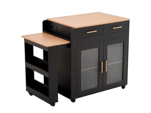Desserte de cuisine à roulettes avec plateau extensible, rangements et prises usb en panneaux de particules noire
