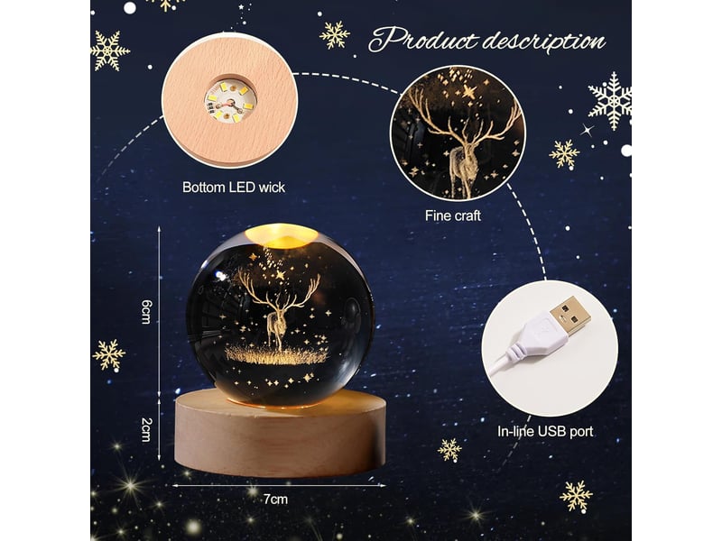  Décoration de noël veilleuse en cristal gravure laser 3d wapiti  - Conforama B