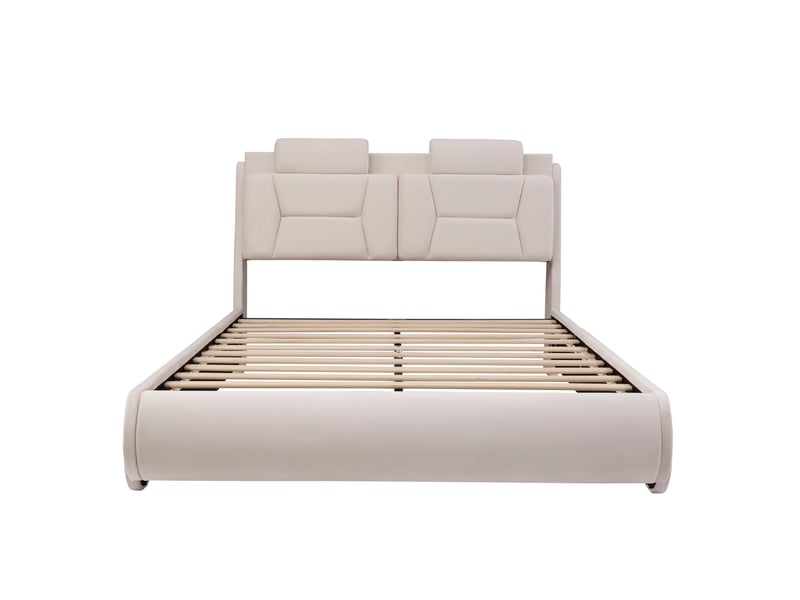  Lit enfant 140x200 cm en flanelle beige avec tête de lit réglable, style de la voiture, sans matelas  - Conforama R