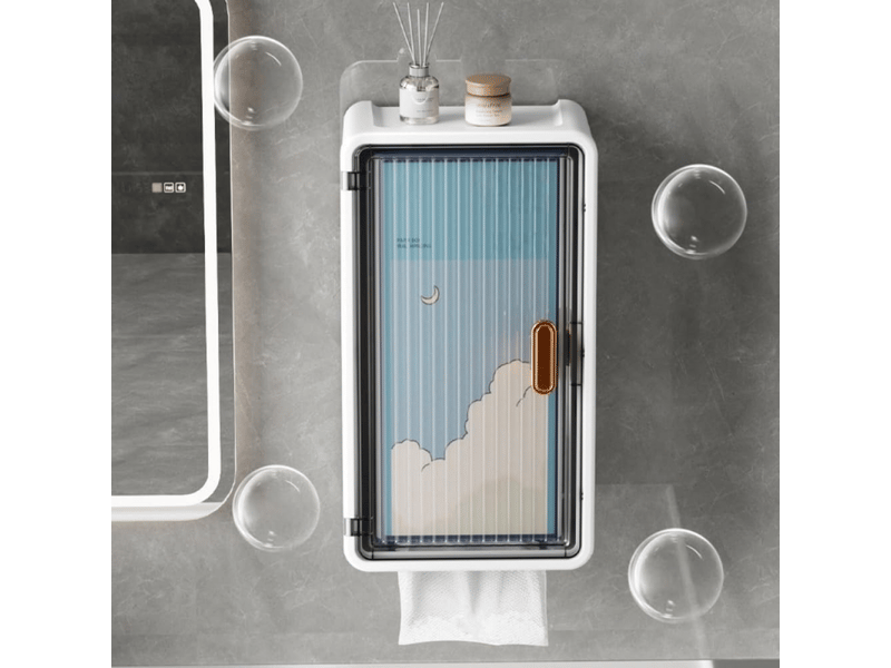  Boîte à mouchoirs murale avec étagère de rangement, organiseur de salle de bain compact et transparent avec séparateur réglable (blanc)  - Conforama E