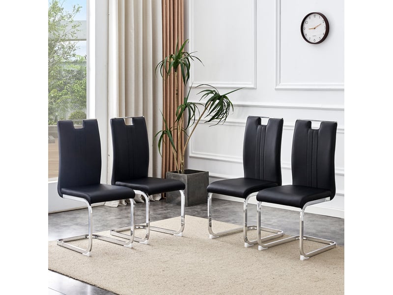  Lot de 2 chaises de salle à manger en pu noir  - Conforama D