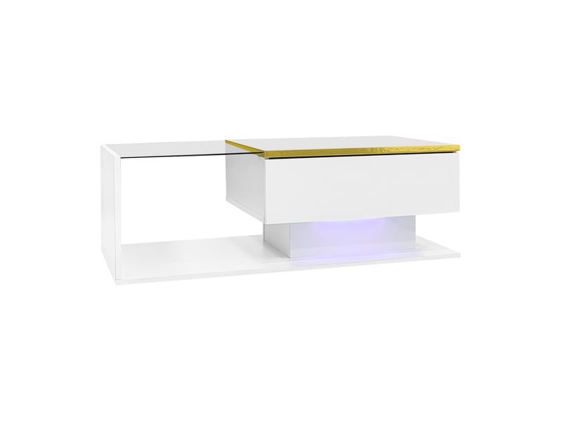  Table basse blanche brillante 90 cm, plateau en verre, effet led, design moderne  - Conforama D