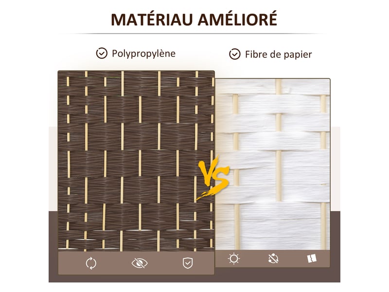  Paravent intérieur en bois 4 panneaux séparateur de pièce pliable pour salon chambre 180 x 180 cm marron  - Conforama E