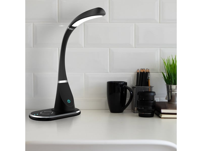  Fabrilamp rejalgar lampe de bureau led noirchrome 5 w 400 lm, charge qi, tactile et dimmable 139171009 - Conforama C