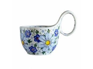 Mug et cuillère en céramique, anse galbée, fleurs bleues, 450 ml
