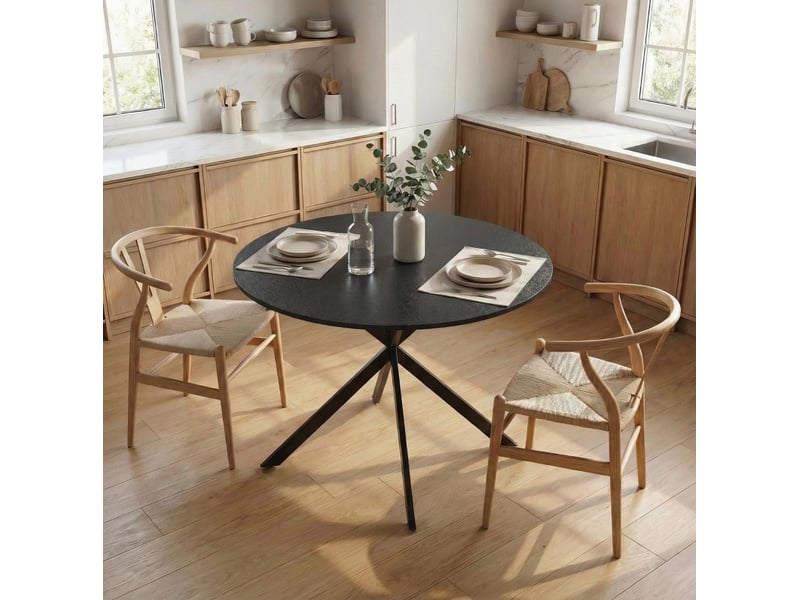Table de salle à manger ronde pour 4 personnes avec pieds réglables en acier, industrielle noire, 100 × 100 × 75 cm - Conforama D