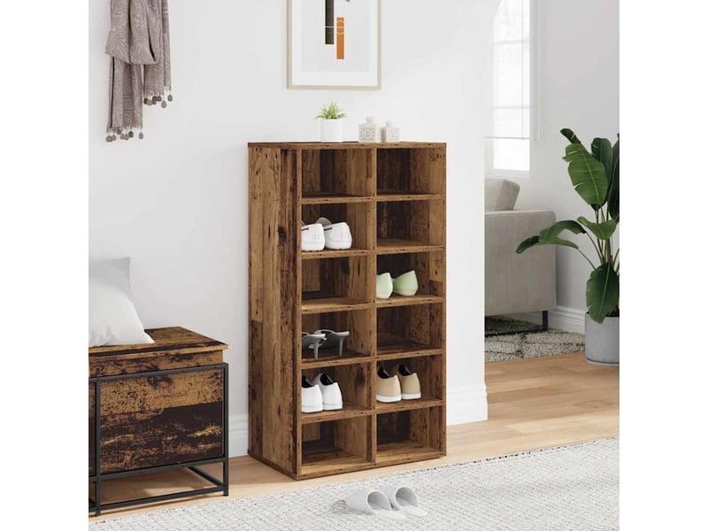  Meuble à chaussures, étagère à chaussures vieux bois 54x34x100,5cm bois d'ingénierie  - Conforama C