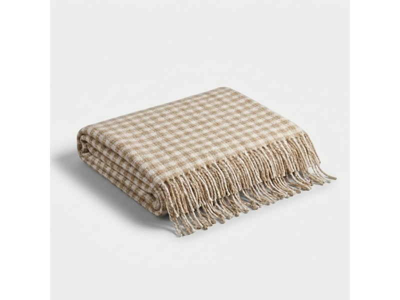 Couverture double en coton avec franges 220 x 180 ekose b - beige - Conforama A