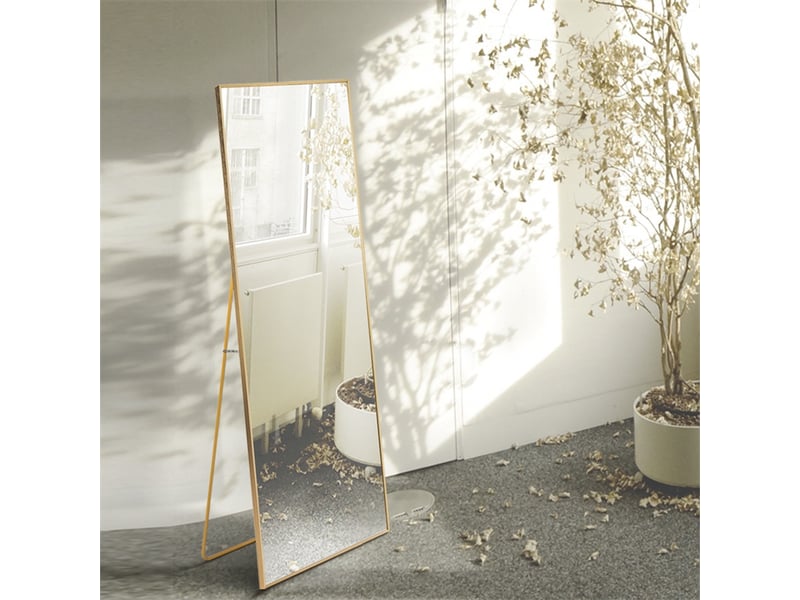 Miroir sur pied 150x40cm - miroir rectangulaire en verre trempé avec cadre en aluminium - doré  - Conforama D