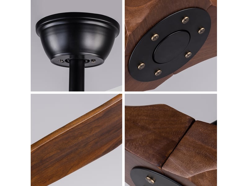  Ventilateur de plafond 183 cm noir et noyer foncé en métal et bois, sans éclairage avec télécommande  - Conforama D