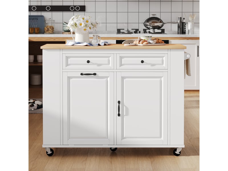  Îlot de cuisine mobile extensible 120x40-70x92 cm mdf blanc et naturel  - Conforama B