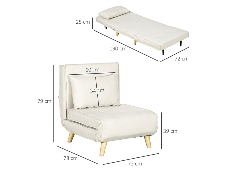  Fauteuil convertible dossier réglable 6 positions aspect lin crème 72x78x79 cm  - Conforama C