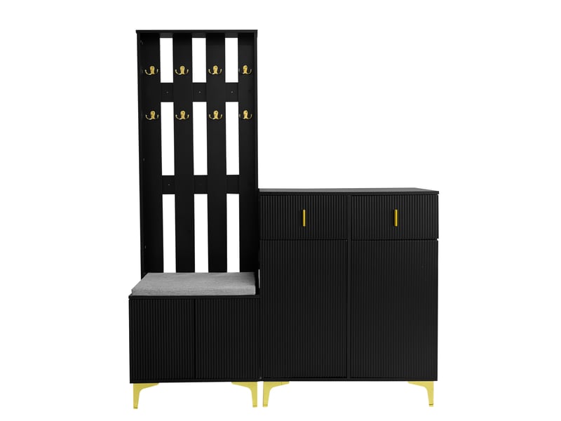 Ensemble vestiaire d'entrée banc meuble à chaussures 2 portes 2 tiroirs noir WF23262189S - Conforama A