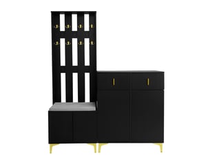 Ensemble vestiaire d'entrée banc meuble à chaussures 2 portes 2 tiroirs noir