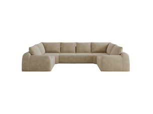 Canapé d'angle compressé panoramique fixe <strong>MODENVIE</strong> <strong></strong> 6 places Tissu kaki