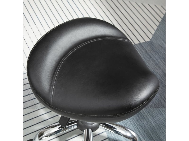  Tabouret de travail 48x48x54-69 cm à roulettes réglable en hauteur et pivotant, similicuir noir, charge max. 120 kg  - Conforama E